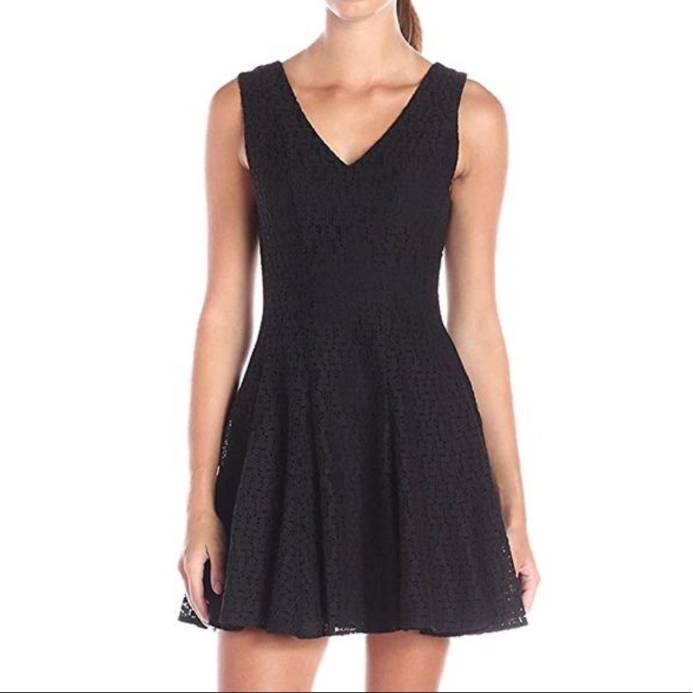 Rebecca Minkoff fit flair black lace mini dress